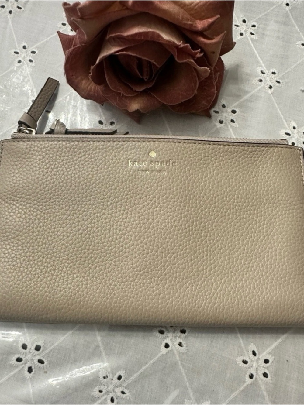 Kate Spade Taupe Pebbled Leather Wristlet/Wallet